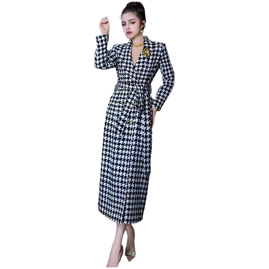 Amira Houndstooth Trench Coat
