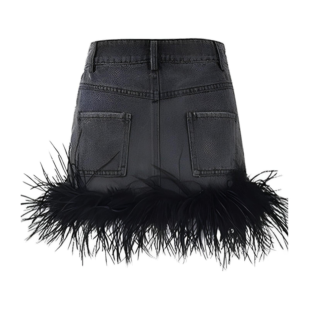 Aria Faux Fur Denim Mini Skirt