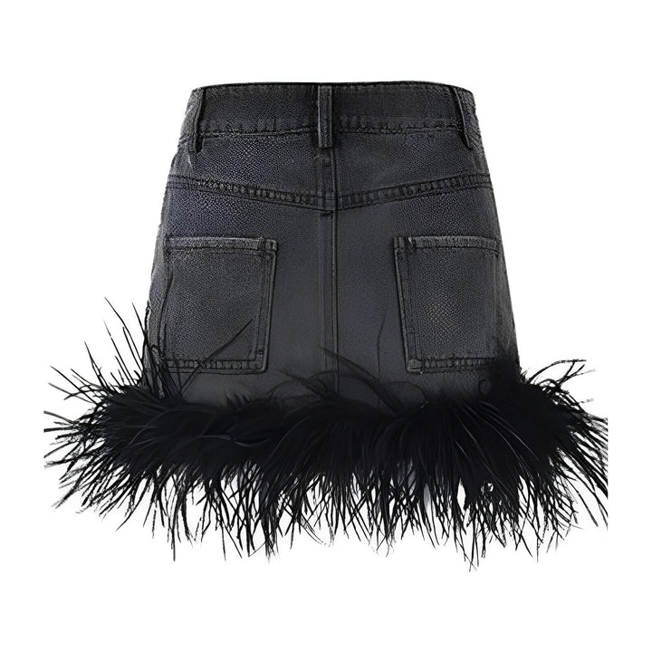 Aria Faux Fur Denim Mini Skirt