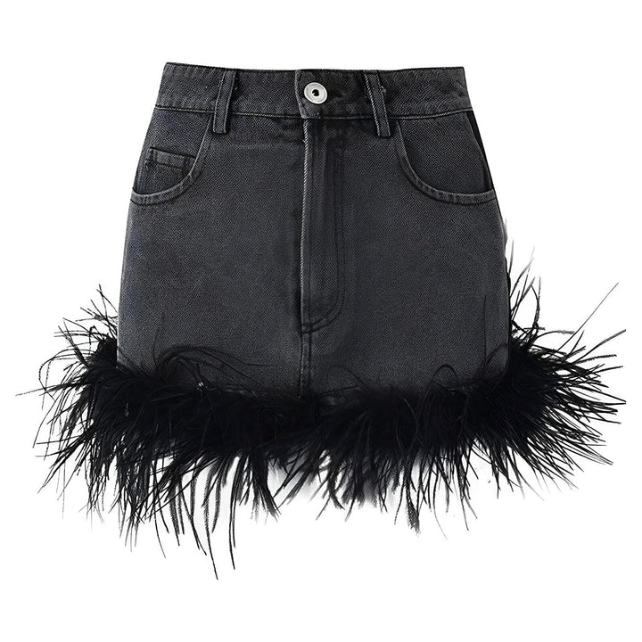 Aria Faux Fur Denim Mini Skirt