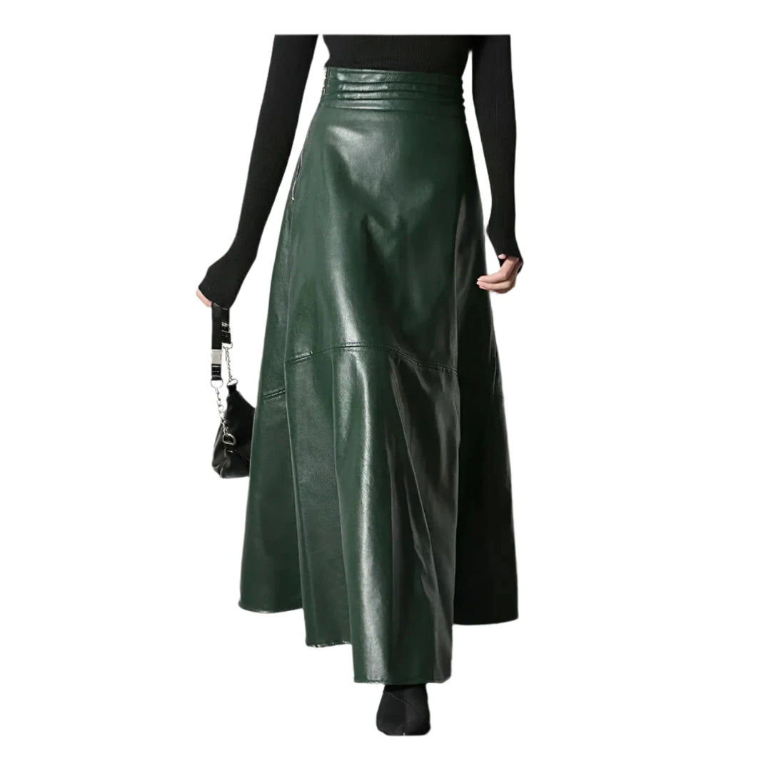 Elara Faux Leather Midi Skirt