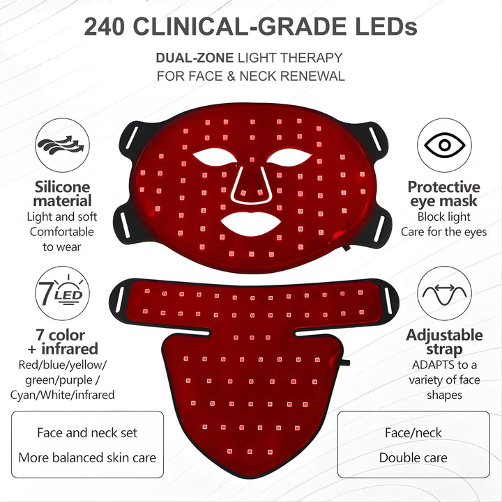 Olara 8-Color LED Face & Neck Mask — Anti-Aging Red Light Therapy 